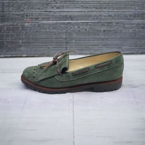 Bally leather slip on green loafer's with tassel size 2.5